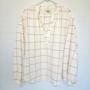 A New Day | Windowpane Long Sleeve V-Neck Blouse, Womens Large